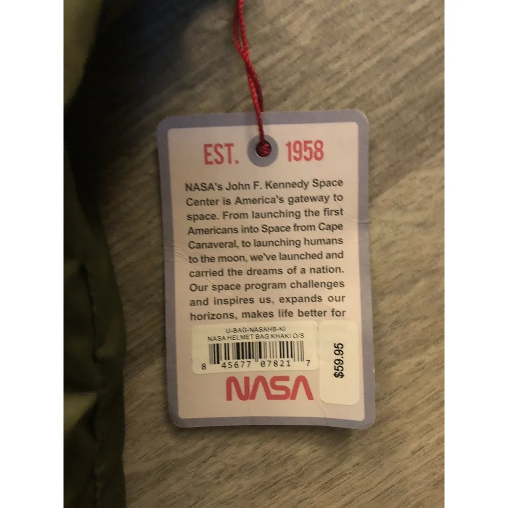 NASA Red Canoe Helmet Bag Patch Olive Green Unisex Large Tote Bag New W/Tags